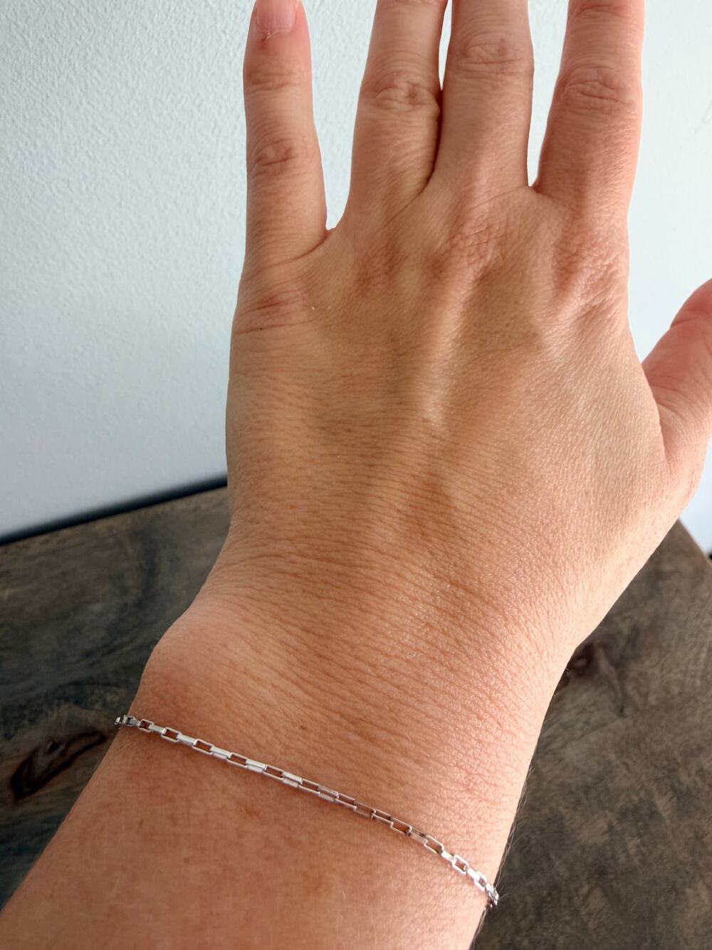 Delicate 925 Sterling Silver Rectangular Link Chain Bracelet